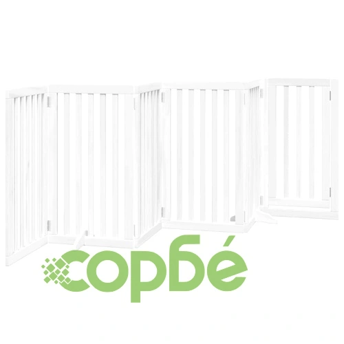 Сгъваема преграда за кучета с врата 6 панела бял 300 см топола ➤ топ цена ➤ sorbe.bg