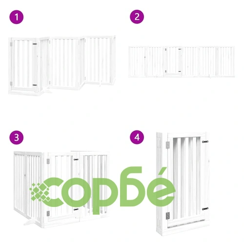 Сгъваема преграда за кучета с врата 6 панела бял 300 см топола ➤ топ цена ➤ sorbe.bg