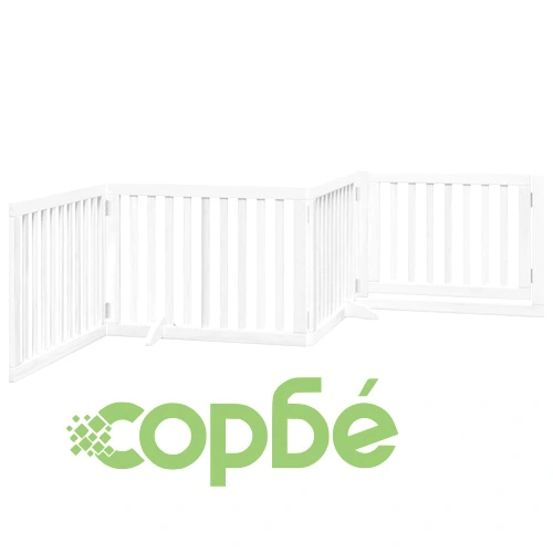 Сгъваема преграда за кучета с врата 4 панела бял 320 см топола ➤ топ цена ➤ sorbe.bg