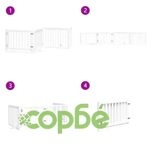 Сгъваема преграда за кучета с врата 4 панела бял 320 см топола ➤ топ цена ➤ sorbe.bg