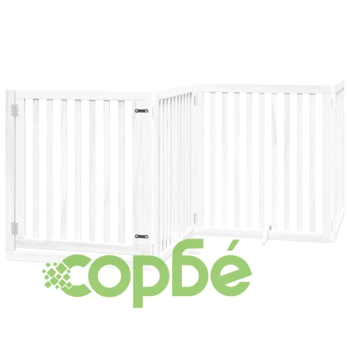 Сгъваема преграда за кучета с врата 4 панела бял 320 см топола ➤ топ цена ➤ sorbe.bg