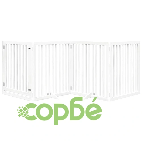 Сгъваема преграда за кучета с врата 4 панела бял 320 см топола ➤ топ цена ➤ sorbe.bg