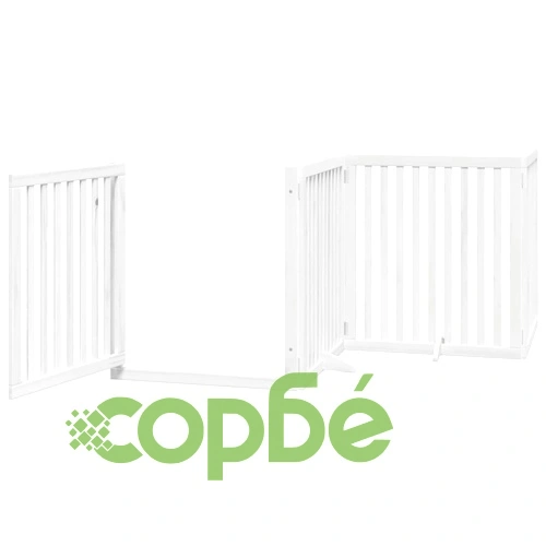 Сгъваема преграда за кучета с врата 4 панела бял 320 см топола ➤ топ цена ➤ sorbe.bg