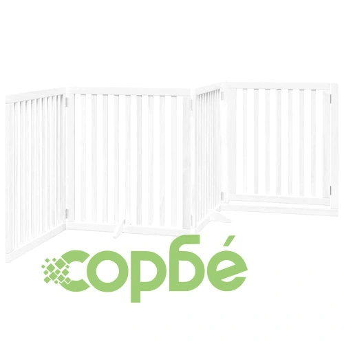 Сгъваема преграда за кучета с врата 4 панела бял 320 см топола ➤ топ цена ➤ sorbe.bg