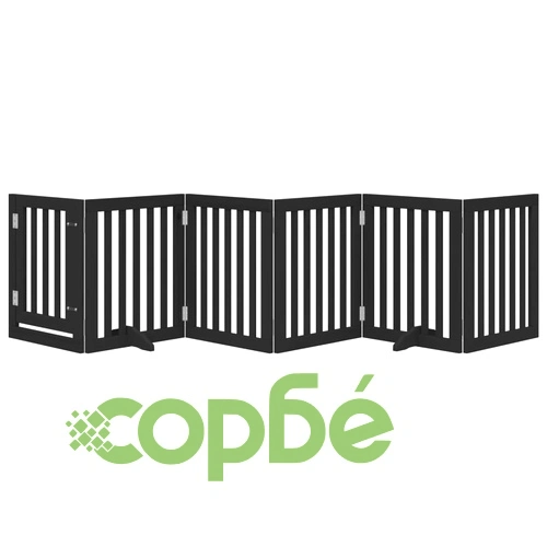 Сгъваема преграда за куче с врата 6 панела черна 300 см топола ➤ топ цена ➤ sorbe.bg