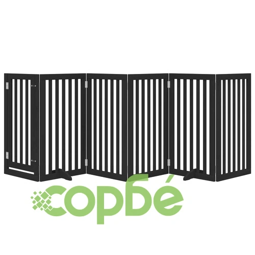 Сгъваема преграда за куче с врата 6 панела черна 300 см топола ➤ топ цена ➤ sorbe.bg