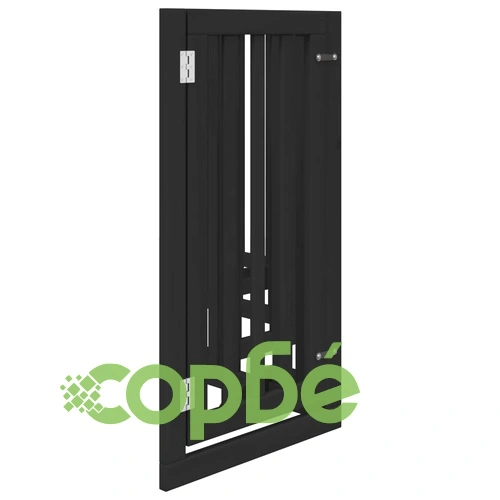 Сгъваема преграда за куче с врата 6 панела черна 300 см топола ➤ топ цена ➤ sorbe.bg