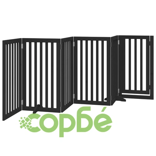 Сгъваема преграда за куче с врата 6 панела черна 300 см топола ➤ топ цена ➤ sorbe.bg