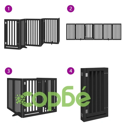 Сгъваема преграда за куче с врата 6 панела черна 300 см топола ➤ топ цена ➤ sorbe.bg