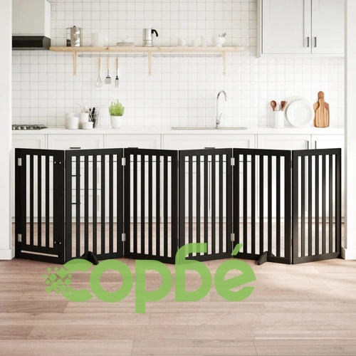 Сгъваема преграда за куче с врата 6 панела черна 300 см топола ➤ топ цена ➤ sorbe.bg