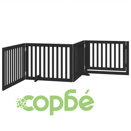 Сгъваема преграда за куче с врата 4 панела черна 320 см топола ➤ топ цена ➤ sorbe.bg