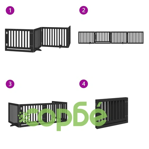 Сгъваема преграда за куче с врата 4 панела черна 320 см топола ➤ топ цена ➤ sorbe.bg