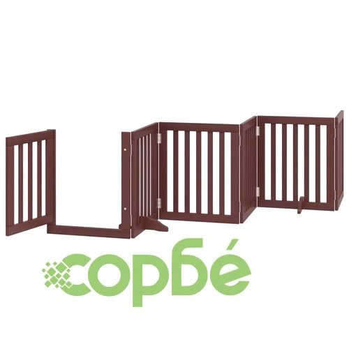 Сгъваема преграда за куче с врата 6 панела кафява 300 см топола ➤ топ цена ➤ sorbe.bg