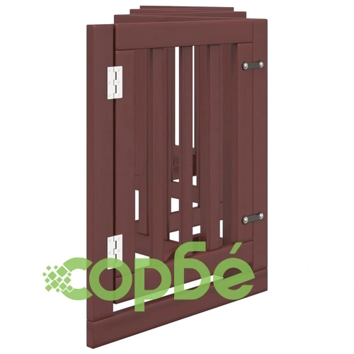 Сгъваема преграда за куче с врата 6 панела кафява 300 см топола ➤ топ цена ➤ sorbe.bg