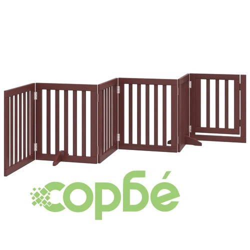 Сгъваема преграда за куче с врата 6 панела кафява 300 см топола ➤ топ цена ➤ sorbe.bg