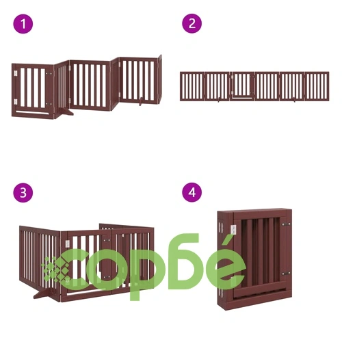 Сгъваема преграда за куче с врата 6 панела кафява 300 см топола ➤ топ цена ➤ sorbe.bg