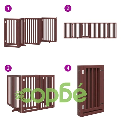 Сгъваема преграда за куче с врата 6 панела кафява 300 см топола ➤ топ цена ➤ sorbe.bg