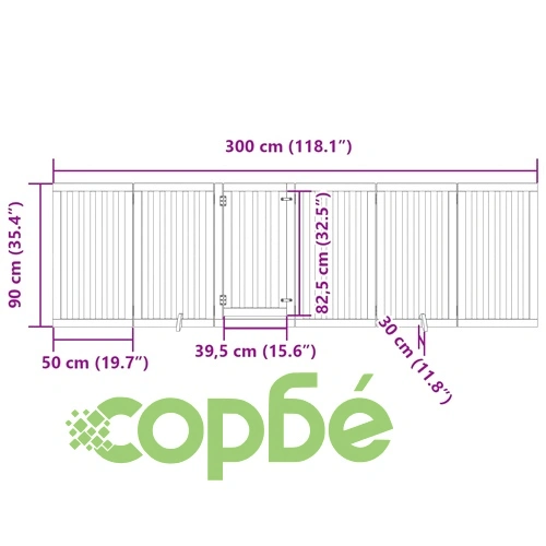 Сгъваема преграда за куче с врата 6 панела кафява 300 см топола ➤ топ цена ➤ sorbe.bg