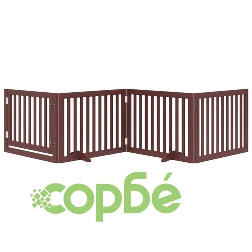 Сгъваема преграда за куче с врата 4 панела кафява 320 см топола ➤ топ цена ➤ sorbe.bg