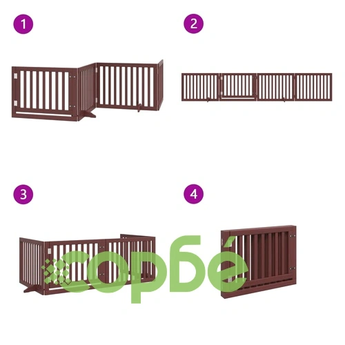 Сгъваема преграда за куче с врата 4 панела кафява 320 см топола ➤ топ цена ➤ sorbe.bg