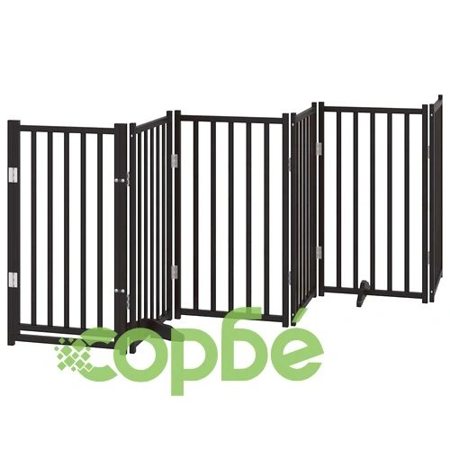 Сгъваема преграда за кучета с врата 6 панела 300 см Масивна ела ➤ топ цена ➤ sorbe.bg