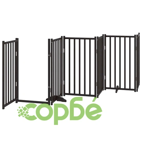 Сгъваема преграда за кучета с врата 6 панела 300 см Масивна ела ➤ топ цена ➤ sorbe.bg