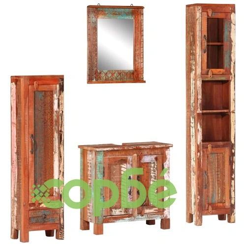 Комплект мебели за баня 4 части масивна регенерирана дървесина ➤ топ цена ➤ sorbe.bg