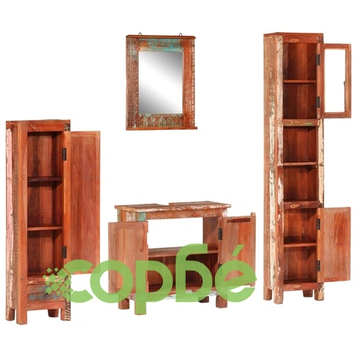 Комплект мебели за баня 4 части масивна регенерирана дървесина ➤ топ цена ➤ sorbe.bg