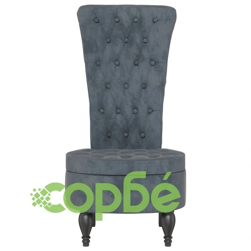 Стол с висока облегалка, тъмносив, кадифе, дизайн на копчета ➤ топ цена ➤ sorbe.bg