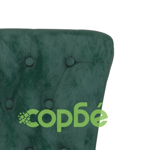 Стол с висока облегалка, тъмнозелен, кадифе, дизайн на копчета ➤ топ цена ➤ sorbe.bg