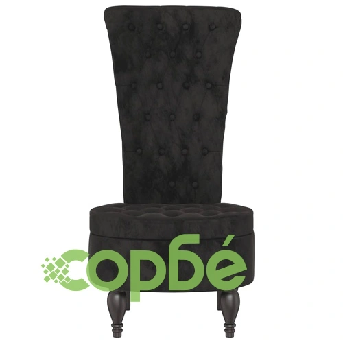 Стол с висока облегалка, черен, кадифе, дизайн на копчета ➤ топ цена ➤ sorbe.bg