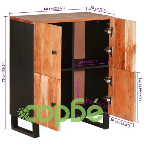 Сайдборд с 4 врати, 60x33x75 см, акациево дърво масив ➤ топ цена ➤ sorbe.bg