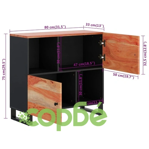 Сайдборд с 2 врати, 80x33x75 см, акациево дърво масив ➤ топ цена ➤ sorbe.bg