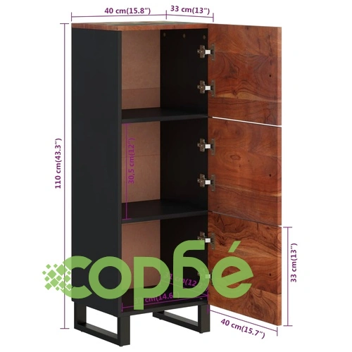 Висок шкаф с 3 врати 40x33x110 см регенериран масив и желязо ➤ топ цена ➤ sorbe.bg