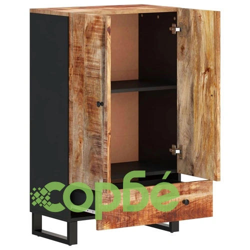 Висок шкаф с чекмедже 60x33x100 см манго масив и желязо ➤ топ цена ➤ sorbe.bg