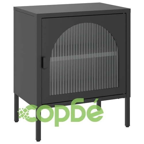 Нощно шкафче, черно, 50x35x60 см, стъкло и стомана ➤ топ цена ➤ sorbe.bg