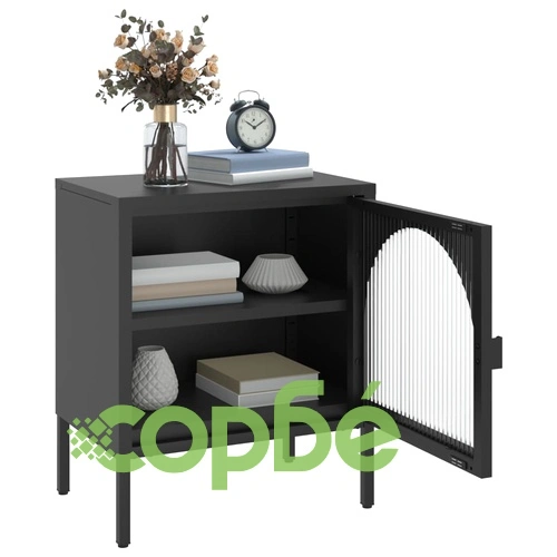 Нощно шкафче, черно, 50x35x60 см, стъкло и стомана ➤ топ цена ➤ sorbe.bg