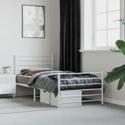 Метална рамка за легло с горна и долна табла, бяла, 80x200 см