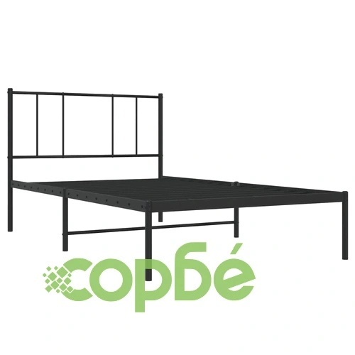 Метална рамка за легло с горна табла, черна, 90x200 см ➤ топ цена ➤ sorbe.bg