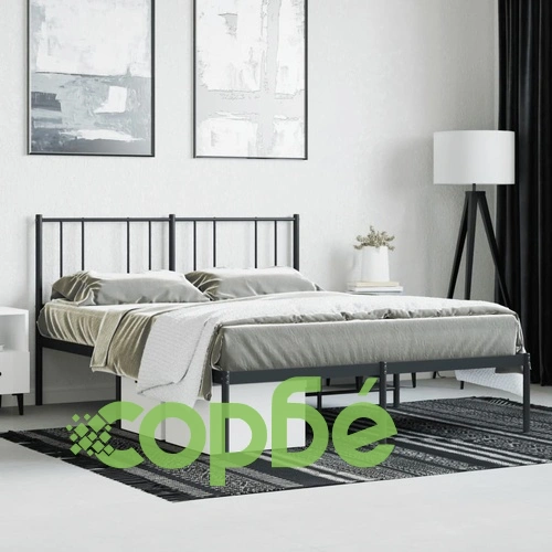 Метална рамка за легло с горна табла, черна, 140x190 см ➤ топ цена ➤ sorbe.bg