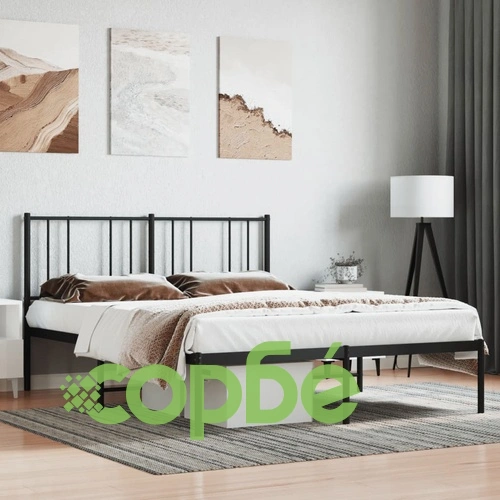 Метална рамка за легло с горна табла, черна, 140x190 см ➤ топ цена ➤ sorbe.bg