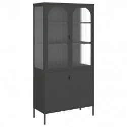 Висок шкаф, черен, 90x40x180 см, стъкло и стомана