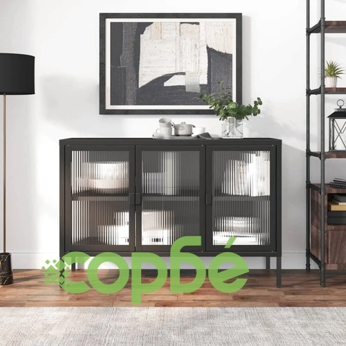 Сайдборд, черен, 105x35x70 см, стъкло и стомана ➤ топ цена ➤ sorbe.bg