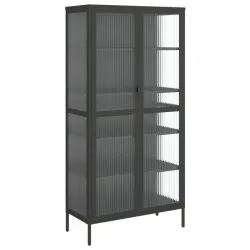 Висок шкаф, черен, 85x40x180 см, стъкло и стомана