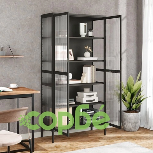 Висок шкаф, черен, 85x40x180 см, стъкло и стомана ➤ топ цена ➤ sorbe.bg