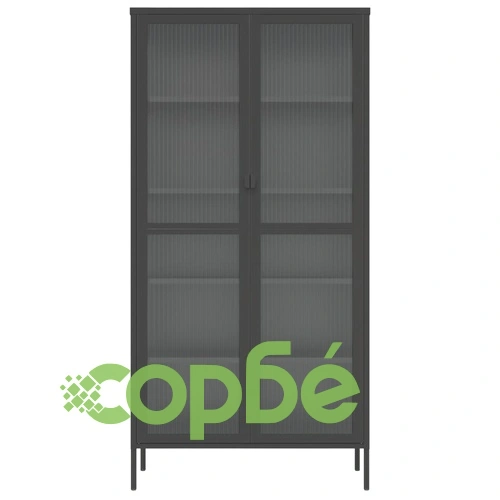 Висок шкаф, черен, 85x40x180 см, стъкло и стомана ➤ топ цена ➤ sorbe.bg