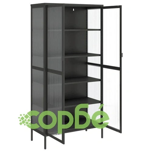 Висок шкаф, черен, 85x40x180 см, стъкло и стомана ➤ топ цена ➤ sorbe.bg