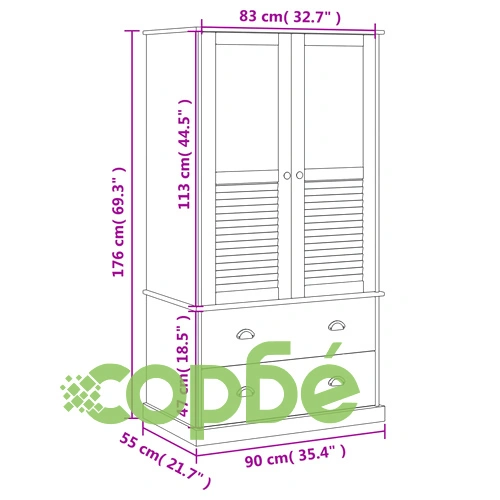 Гардероб VIGO, 90x55x170 см, бор масив ➤ топ цена ➤ sorbe.bg