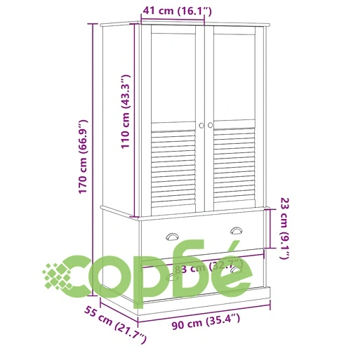 Гардероб VIGO, бял, 90x55x170 см, бор масив ➤ топ цена ➤ sorbe.bg