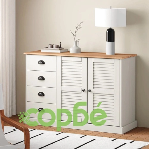 Бюфет с чекмеджета VIGO, 113x40x75 см, бял, бор масив ➤ топ цена ➤ sorbe.bg